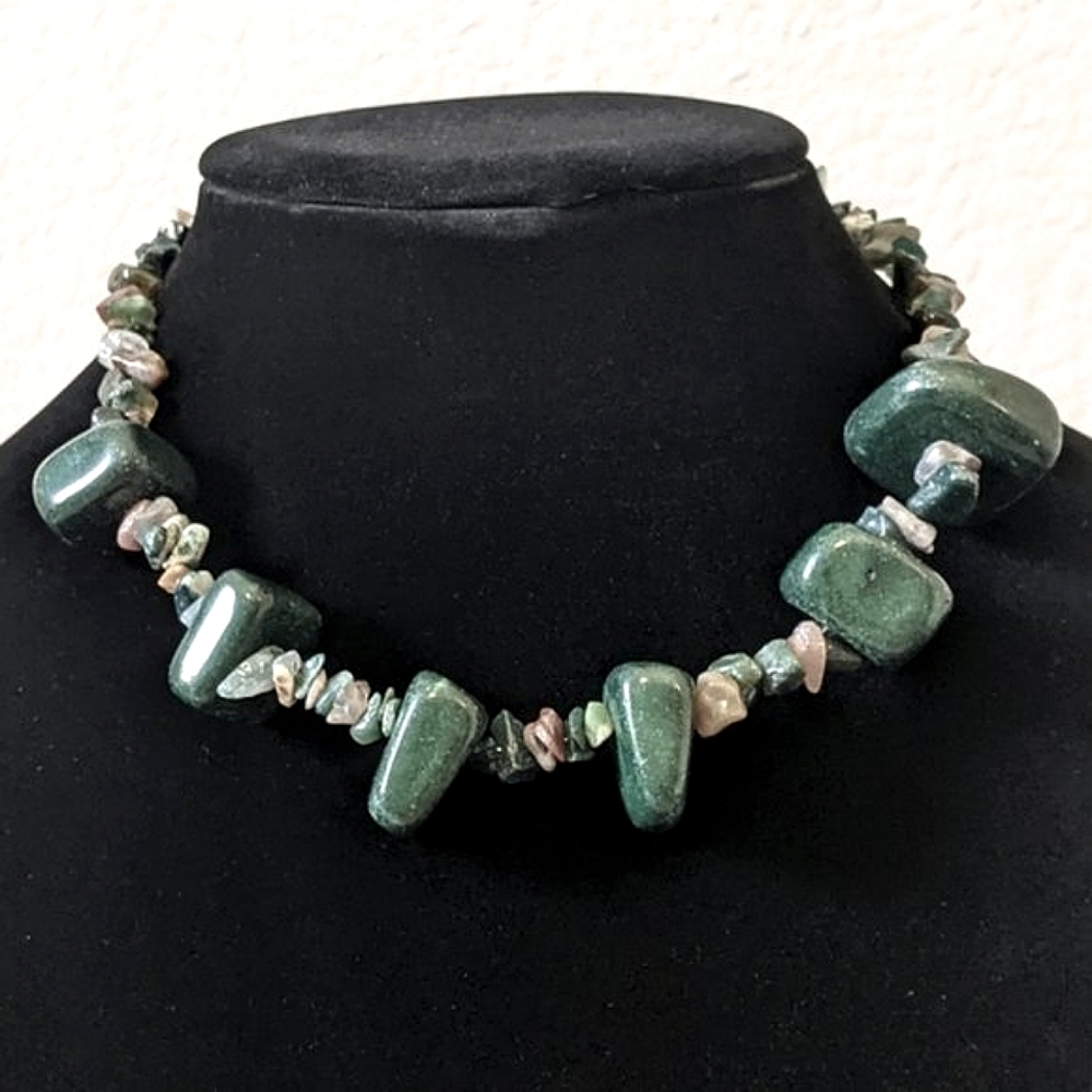 Jasper Stone Choker Necklace, Green / Multi, 16"